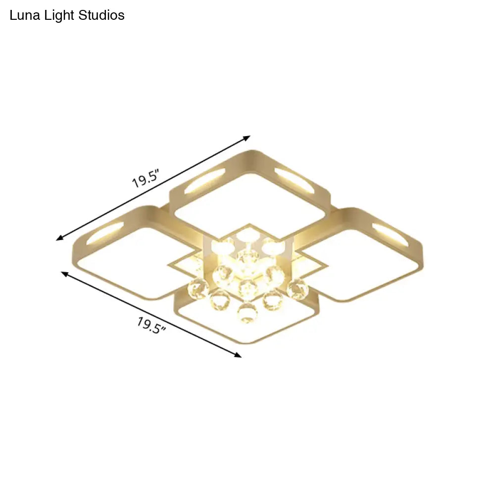White Square Led Flush Ceiling Light - 16’/19.5’/23.5’ Width Contemporary Design Warm/White