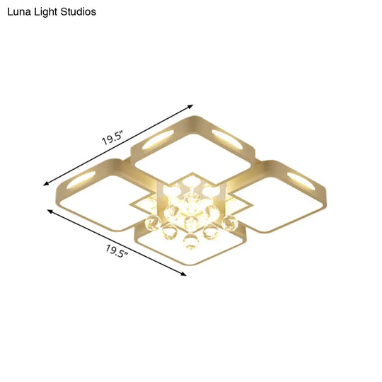White Square Led Flush Ceiling Light - 16’/19.5’/23.5’ Width Contemporary Design Warm/White