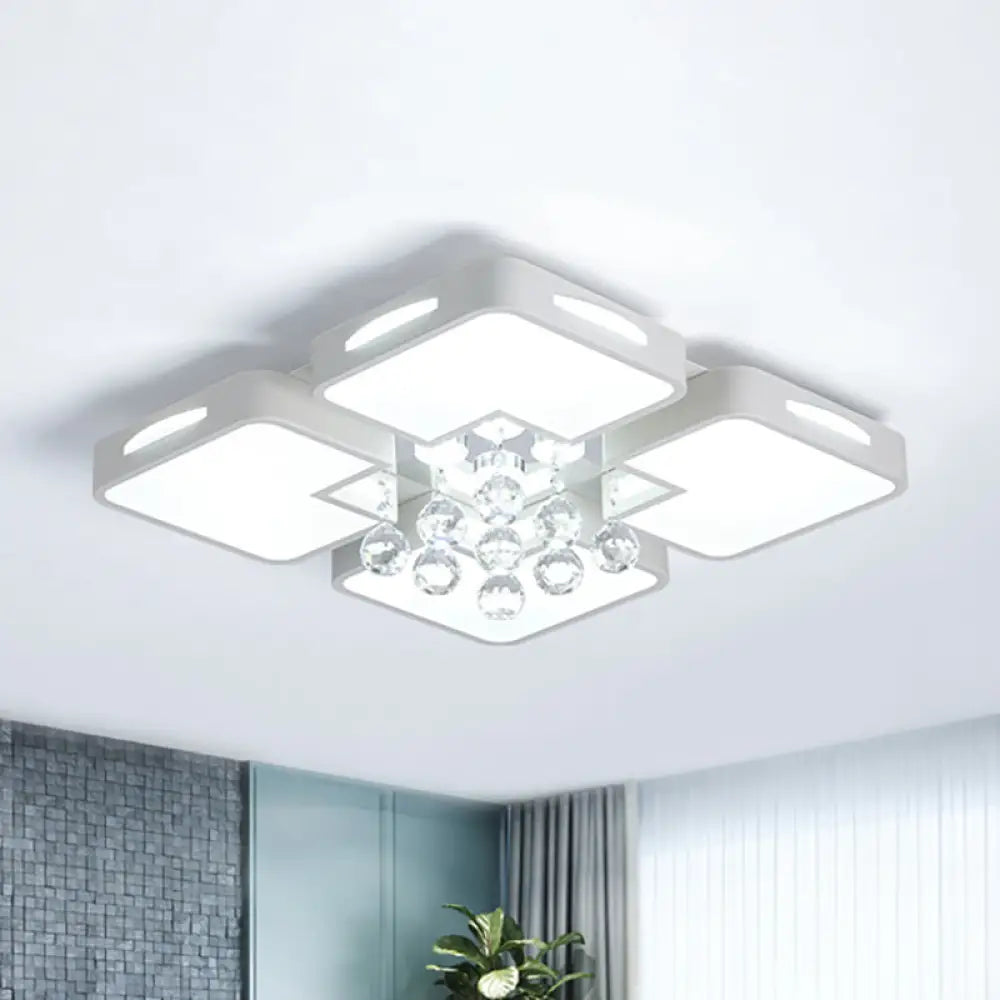 White Square Led Flush Ceiling Light - 16’/19.5’/23.5’ Width Contemporary Design Warm/White / 16’