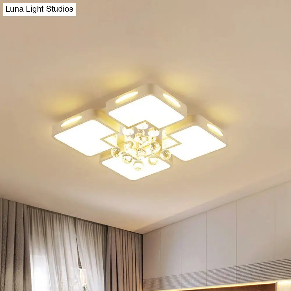 White Square Led Flush Ceiling Light - 16’/19.5’/23.5’ Width Contemporary Design Warm/White