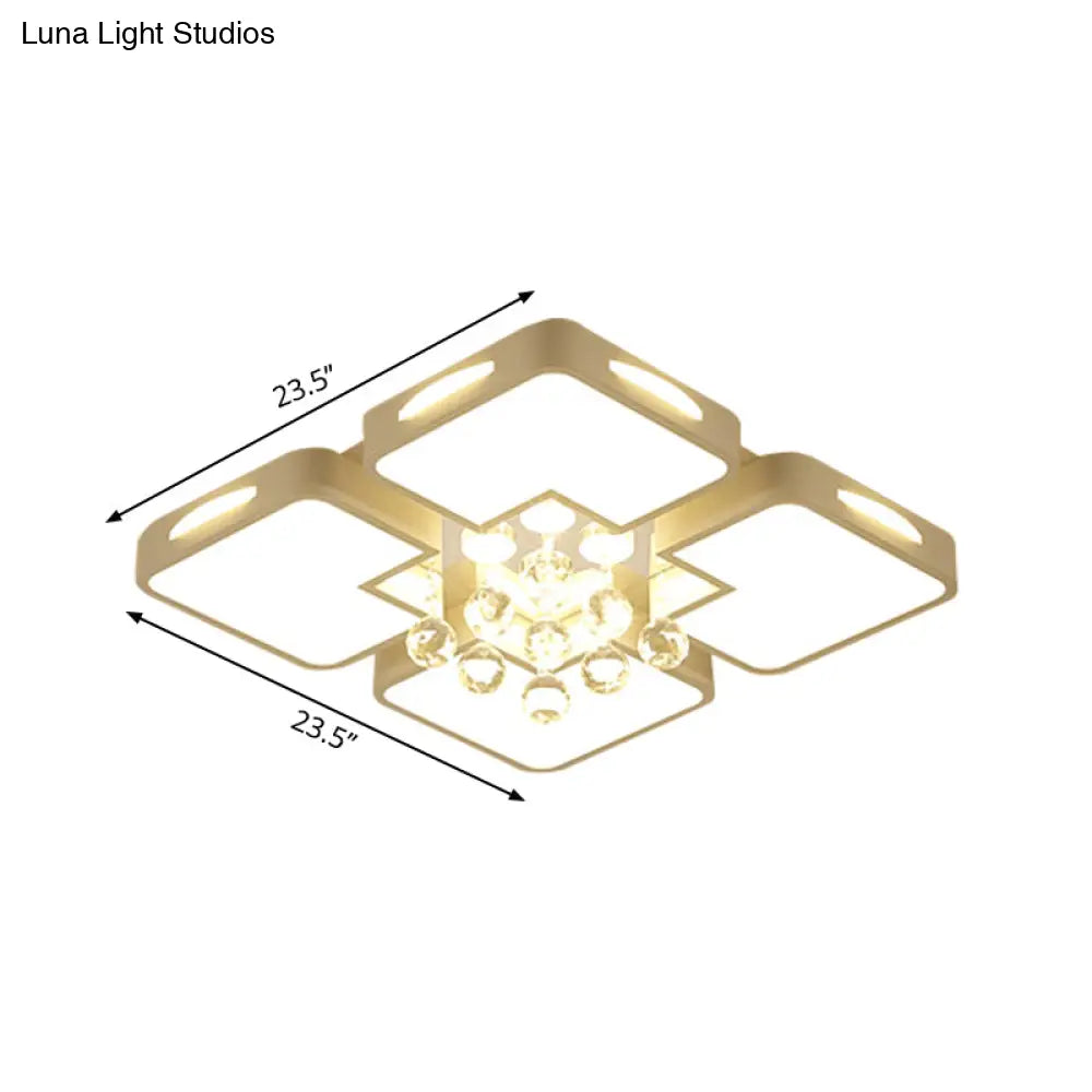 White Square Led Flush Ceiling Light - 16’/19.5’/23.5’ Width Contemporary Design Warm/White