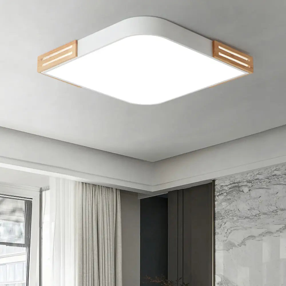 White Square Led Flush Ceiling Light - Modern Acrylic Lamp For Dining Room (16’/19.5’) / 16’