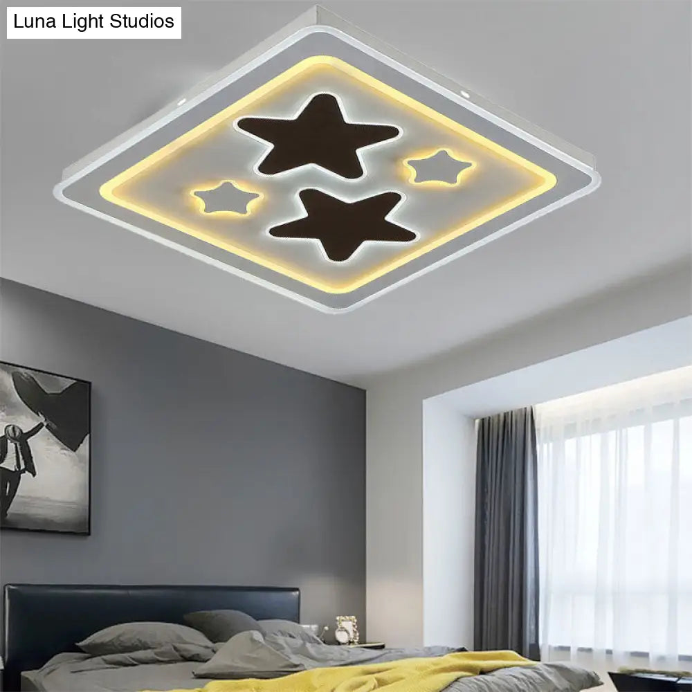 White Square Living Room Ceiling Lamp - Modern Acrylic Light Fixture / Star
