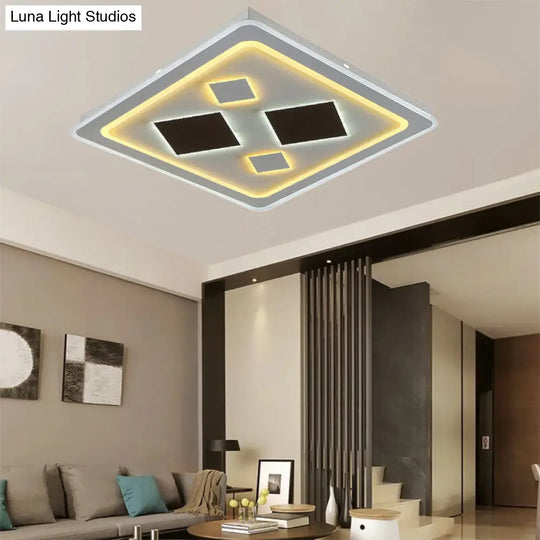 White Square Living Room Ceiling Lamp - Modern Acrylic Light Fixture /