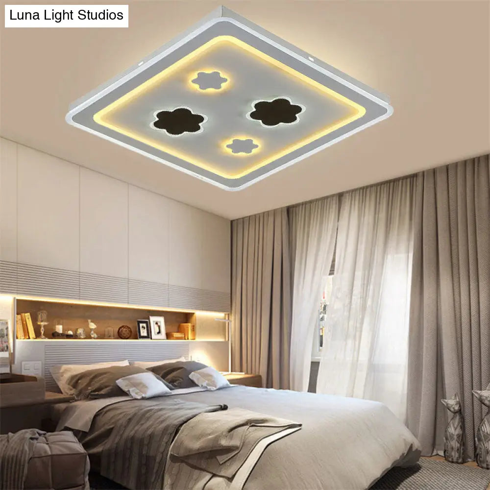 White Square Living Room Ceiling Lamp - Modern Acrylic Light Fixture / Flower