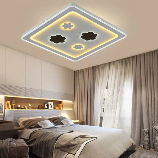 White Square Living Room Ceiling Lamp - Modern Acrylic Light Fixture / Flower