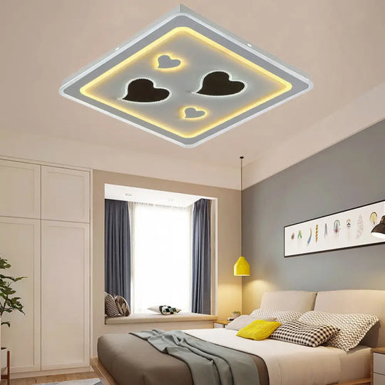 White Square Living Room Ceiling Lamp - Modern Acrylic Light Fixture / Loving Heart