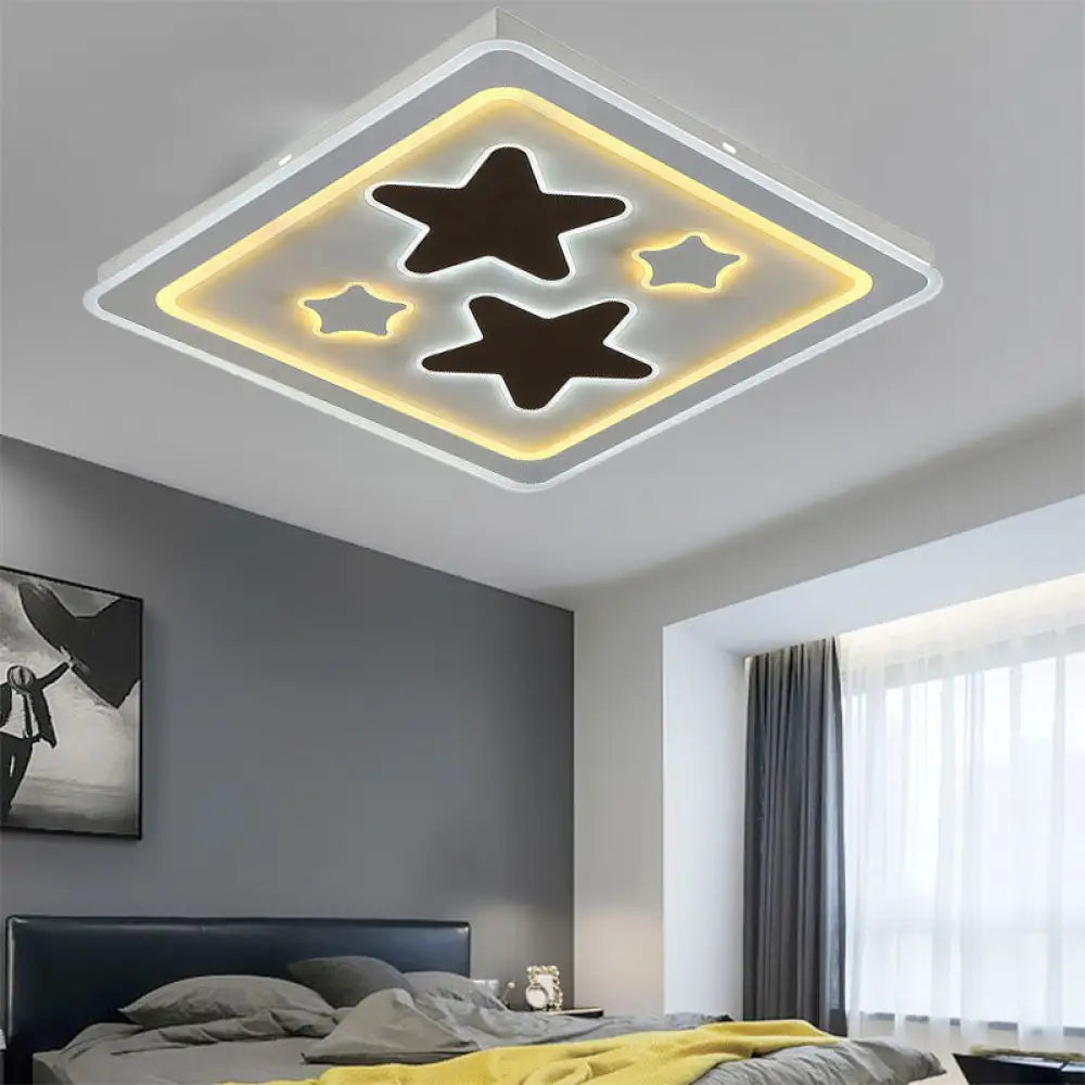 White Square Living Room Ceiling Lamp - Modern Acrylic Light Fixture / Star