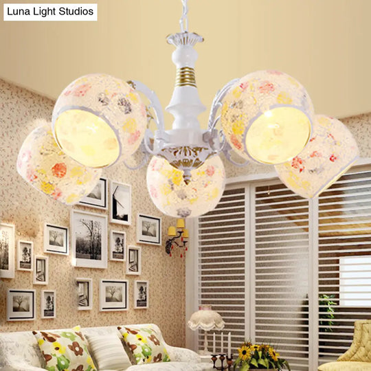 Mediterranean Stained Glass Chandelier - 5/6/8 Light Spherical Lamp In White 5 /