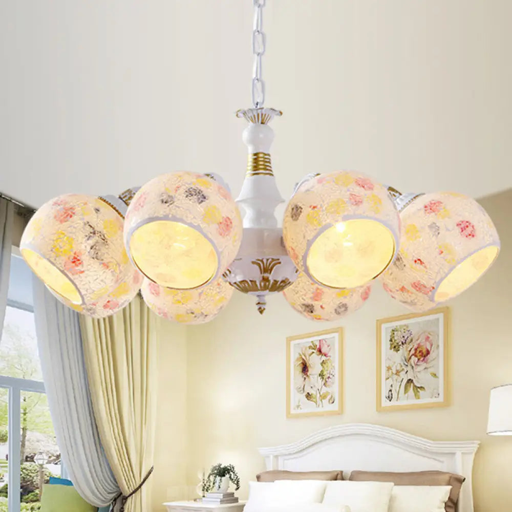 White Stained Glass Chandelier Lamp: Mediterranean Style 5/6/8 Lights 8 /