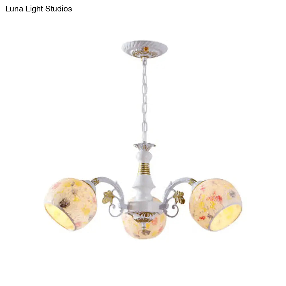 Mediterranean Stained Glass Chandelier - 5/6/8 Light Spherical Lamp In White