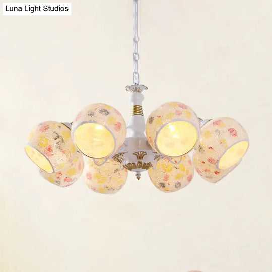 White Stained Glass Chandelier Lamp: Mediterranean Style 5/6/8 Lights