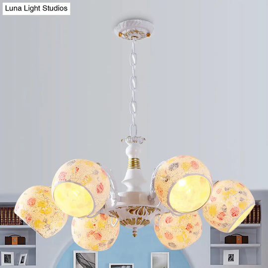 Mediterranean Stained Glass Chandelier - 5/6/8 Light Spherical Lamp In White 6 /