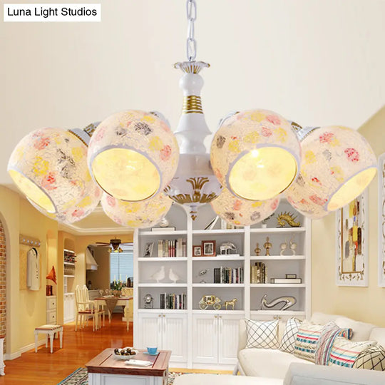 White Stained Glass Chandelier Lamp: Mediterranean Style 5/6/8 Lights