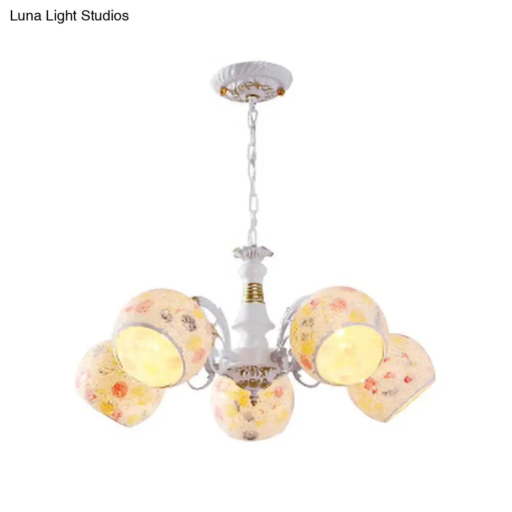 Mediterranean Stained Glass Chandelier - 5/6/8 Light Spherical Lamp In White