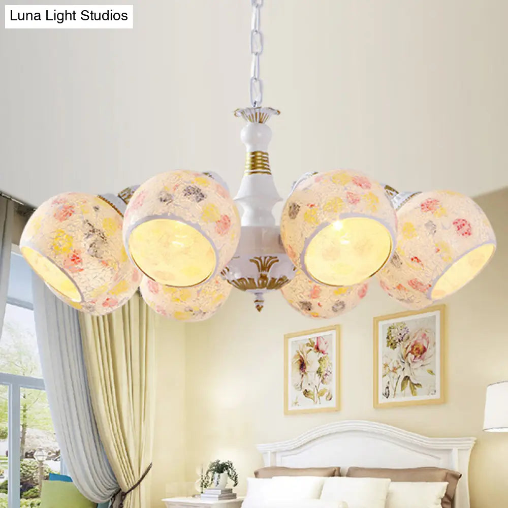 Mediterranean Stained Glass Chandelier - 5/6/8 Light Spherical Lamp In White 8 /