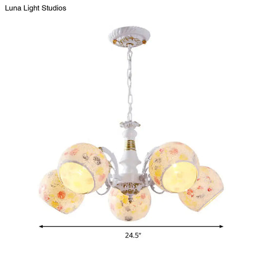 Mediterranean Stained Glass Chandelier - 5/6/8 Light Spherical Lamp In White