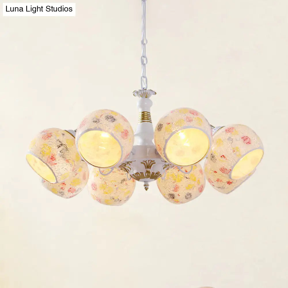 Mediterranean Stained Glass Chandelier - 5/6/8 Light Spherical Lamp In White