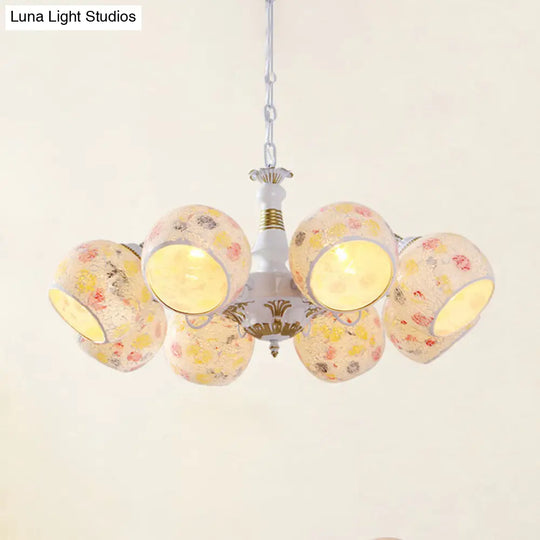 Mediterranean Stained Glass Chandelier - 5/6/8 Light Spherical Lamp In White