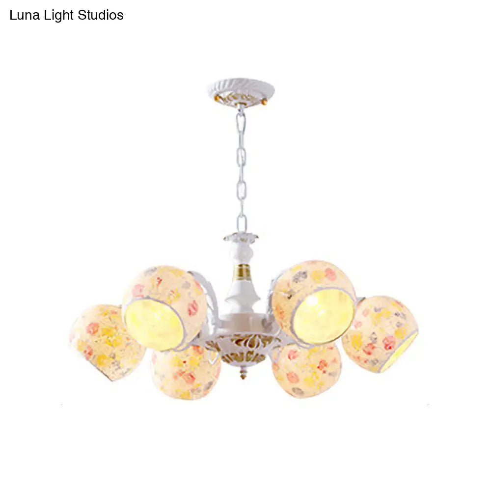 Mediterranean Stained Glass Chandelier - 5/6/8 Light Spherical Lamp In White