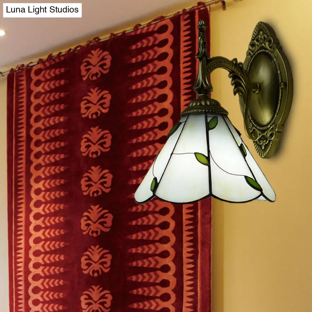 White Stained Glass Leaf Wall Mount Light - Elegant Bedroom Lighting