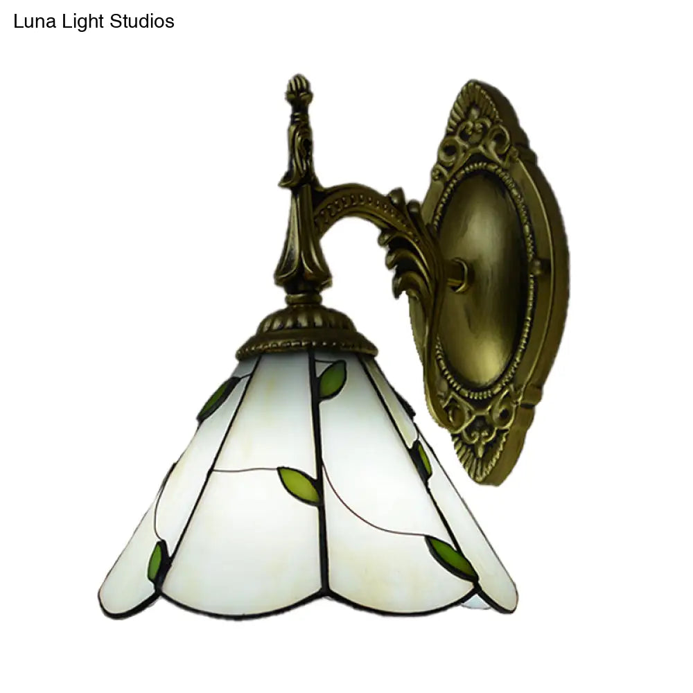 White Stained Glass Leaf Wall Mount Light - Elegant Bedroom Lighting