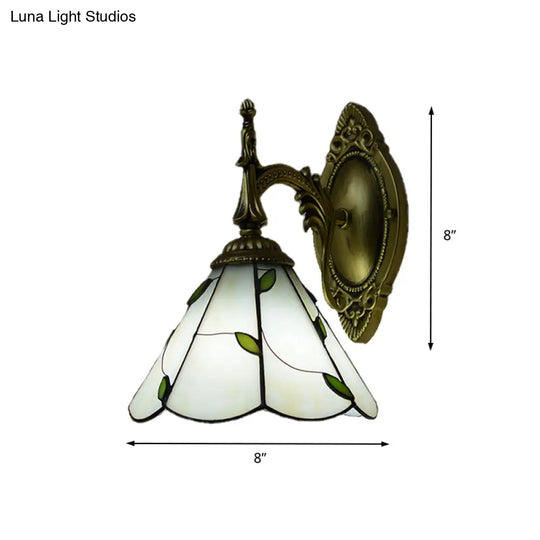 White Stained Glass Leaf Wall Mount Light - Elegant Bedroom Lighting