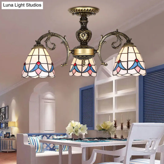 White Stained Glass Magnolia Ceiling Light - Lodge Style Chandelier With 3/5/6 Lights 3 /