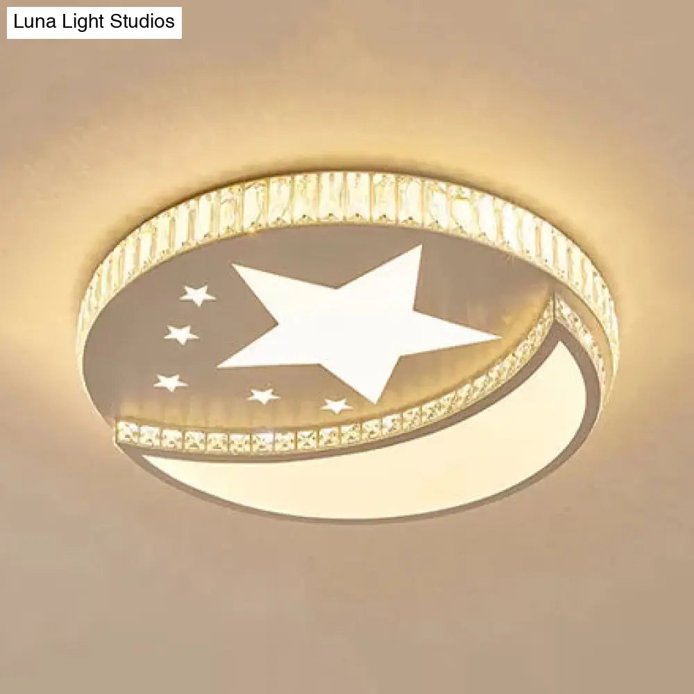 White Star And Moon Ceiling Light – Crystal Accent Acrylic Led Lamp For Study Room