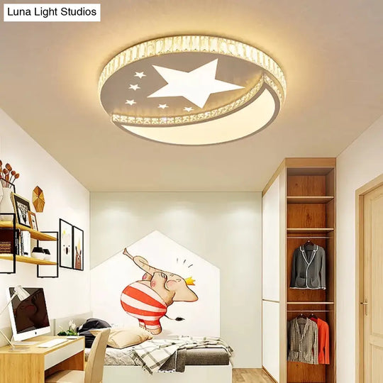 White Star And Moon Ceiling Light – Crystal Accent Acrylic Led Lamp For Study Room