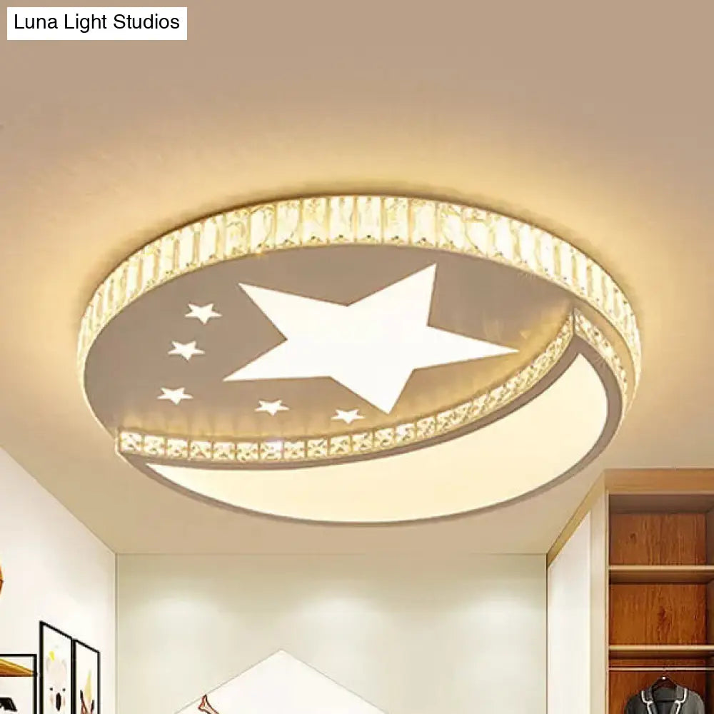 White Star And Moon Ceiling Light Crystal Accent Acrylic Led Lamp For Study Room