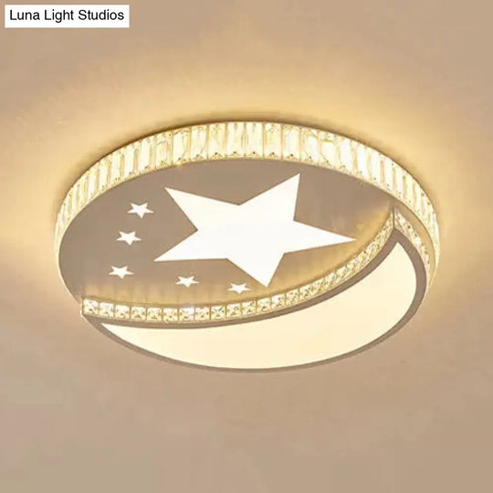 White Star And Moon Ceiling Light Crystal Accent Acrylic Led Lamp For Study Room