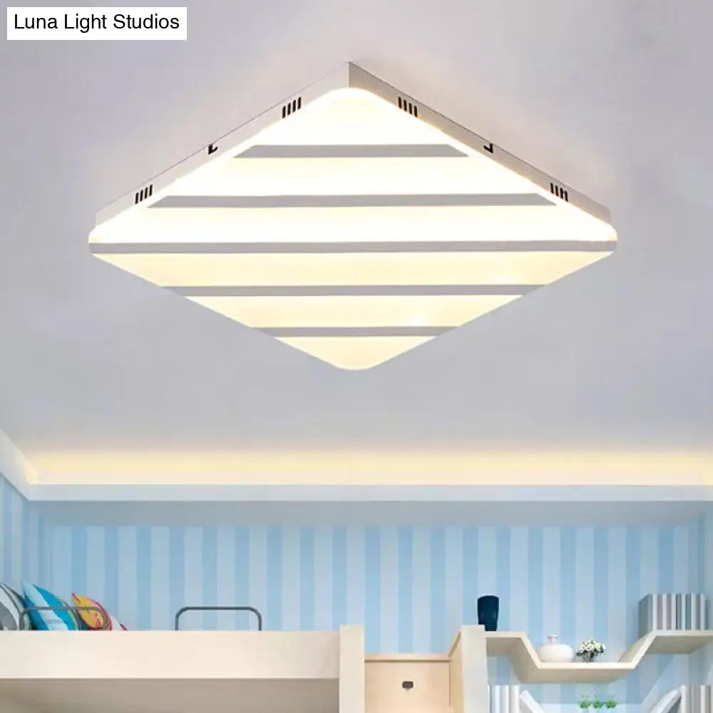 White Stripe Acrylic Flush Ceiling Light With Led Lamp For Dining Room / 19.5