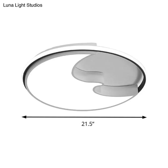 White Study Room Flush Ceiling Light With Simplistic Crescent Acrylic Lamp