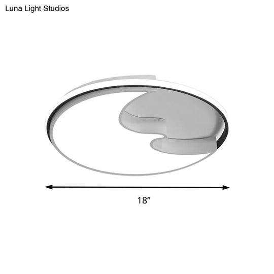 White Study Room Flush Ceiling Light With Simplistic Crescent Acrylic Lamp