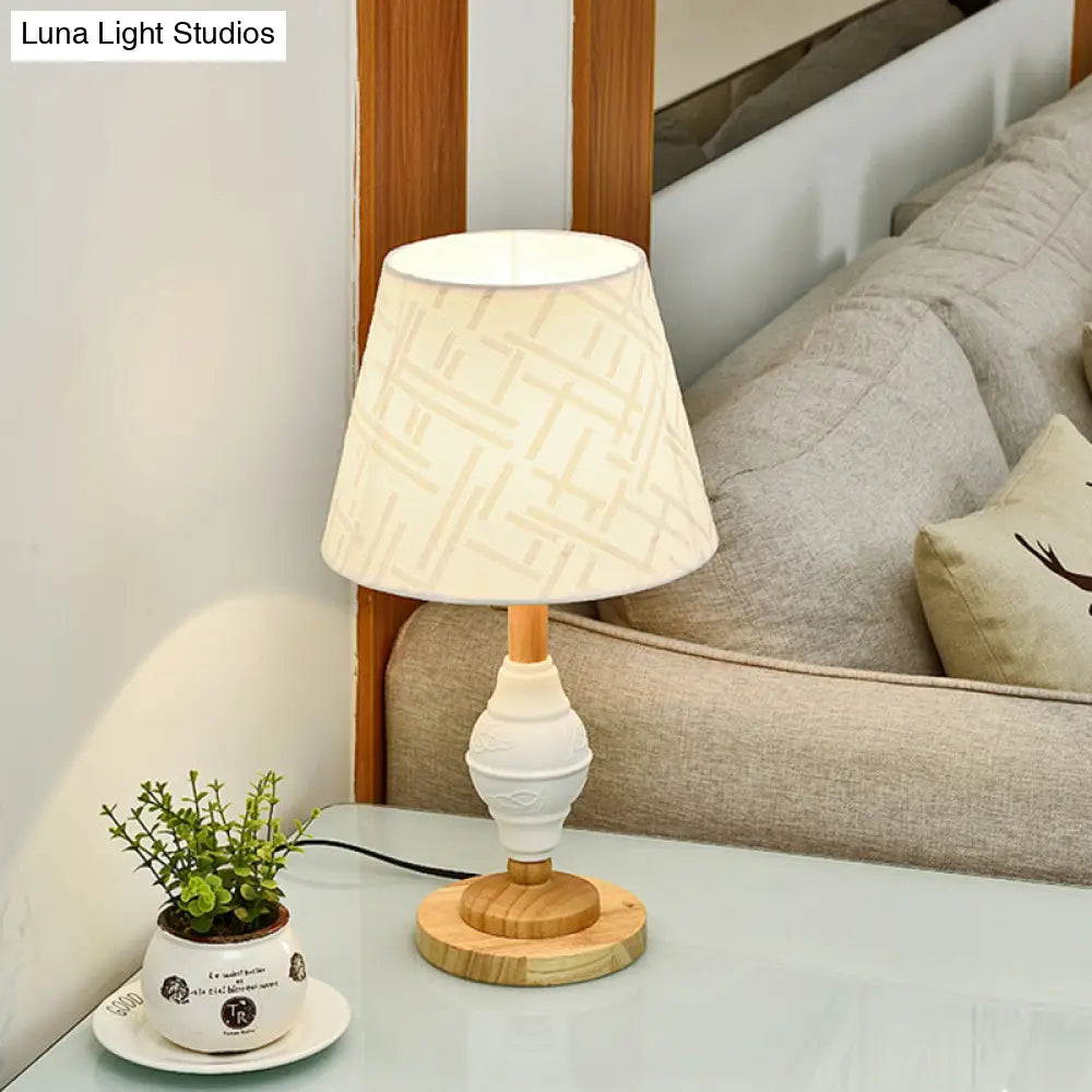 White Table Lamp With Modern Barrel Fabric Shade For Living Rooms