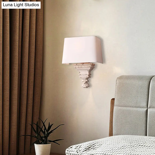 White Tapered Shade Bedroom Wall Sconce Light Fixture With 1