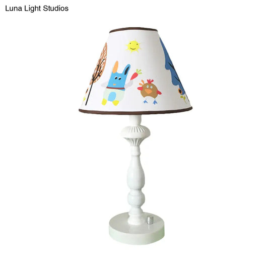 White Tapered Shade Desk Lamp With Animal Print - Perfect Kids Reading Light