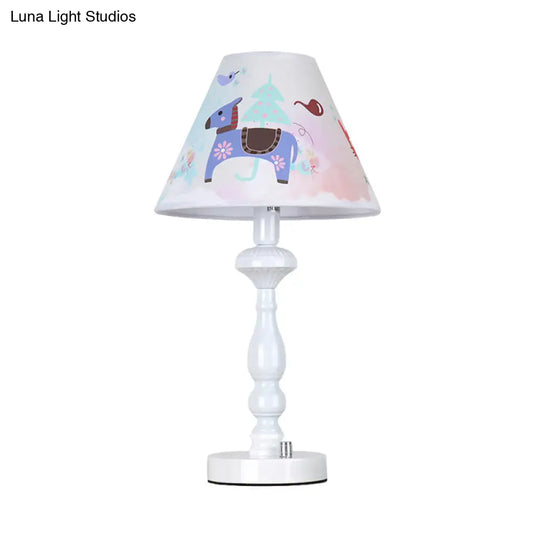 White Tapered Shade Desk Lamp With Animal Print - Perfect Kids Reading Light