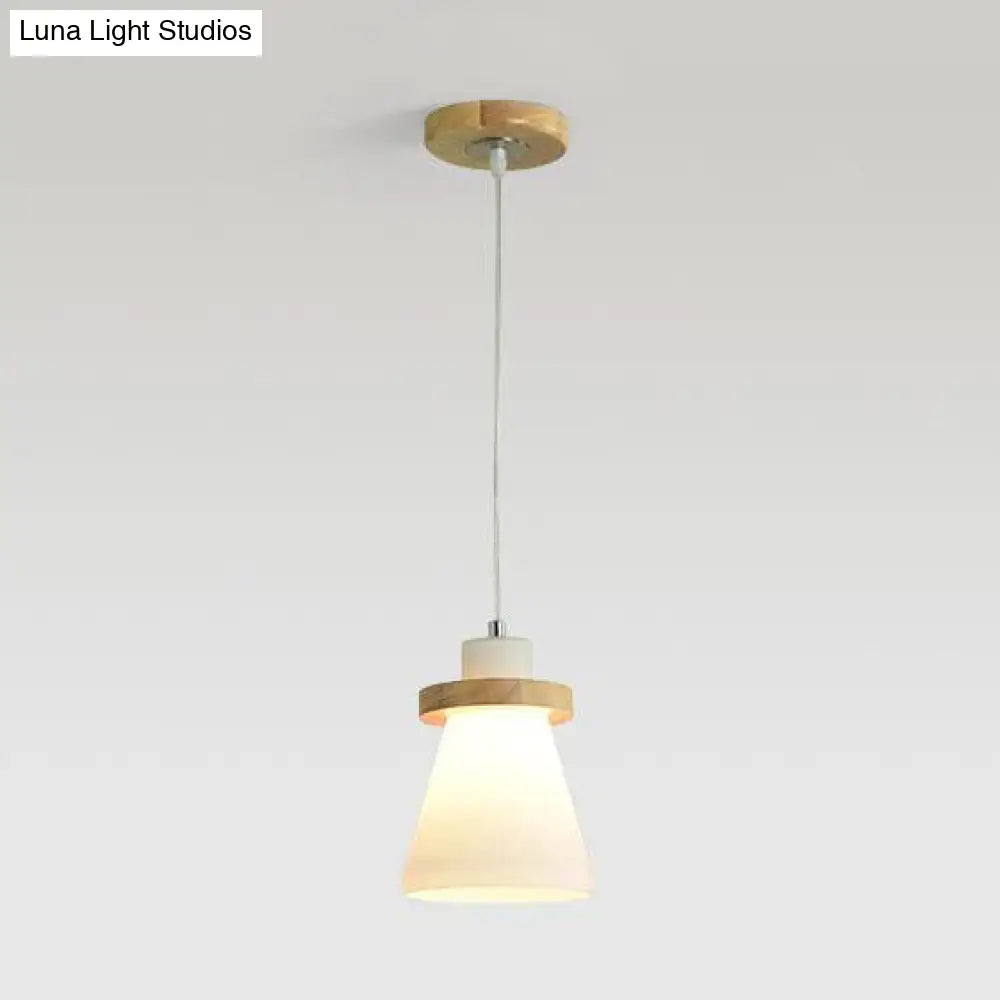 White Tapered Shade Hanging Lamp With Round Canopy - Elegant Milk Glass Pendant Lighting For Office