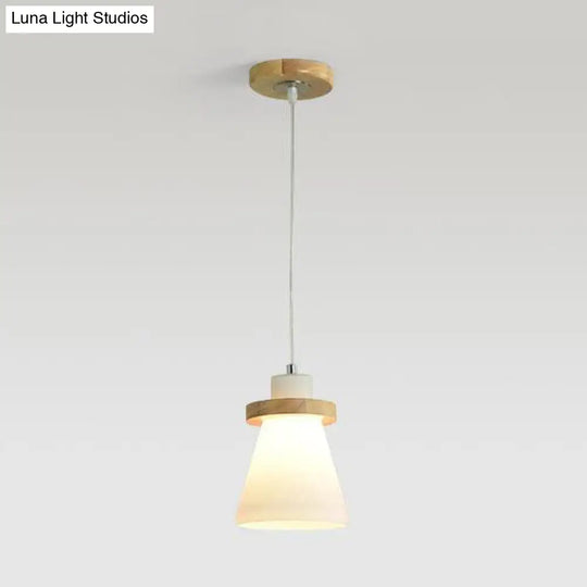 White Tapered Shade Hanging Lamp With Round Canopy - Elegant Milk Glass Pendant Lighting For Office