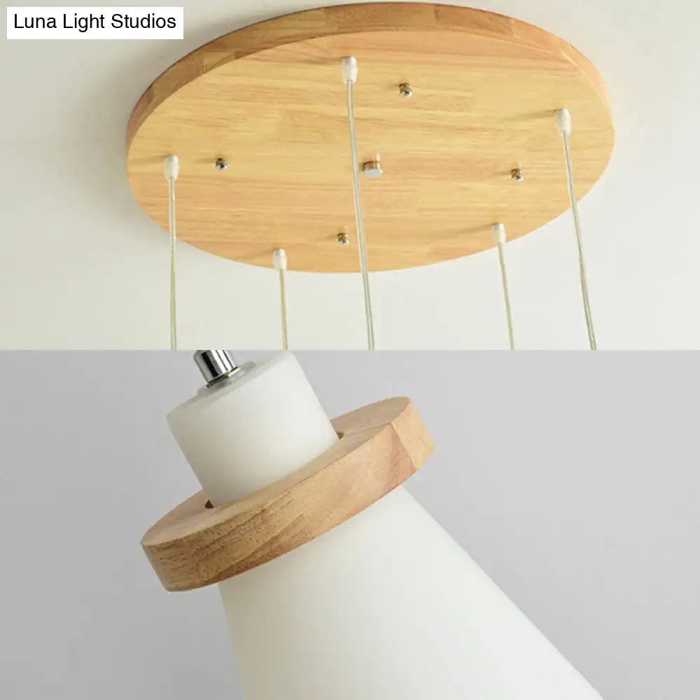 White Tapered Shade Hanging Lamp - Simple Style Milk Glass Pendant Lighting For Office