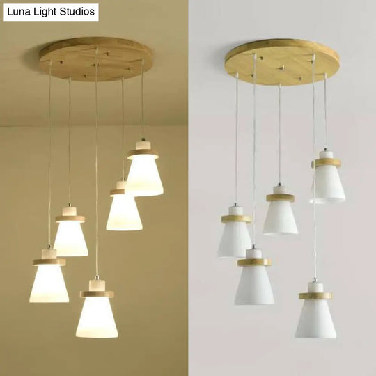 White Tapered Shade Hanging Lamp With Round Canopy - Elegant Milk Glass Pendant Lighting For Office