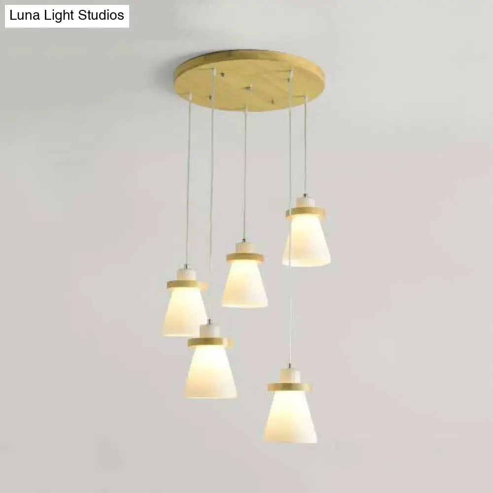 White Tapered Shade Hanging Lamp With Round Canopy - Elegant Milk Glass Pendant Lighting For Office