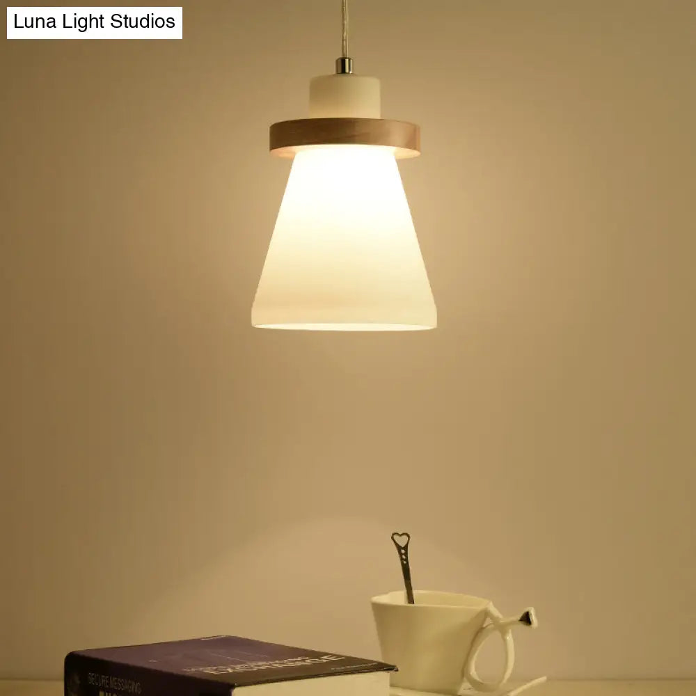 White Tapered Shade Hanging Lamp - Simple Style Milk Glass Pendant Lighting For Office