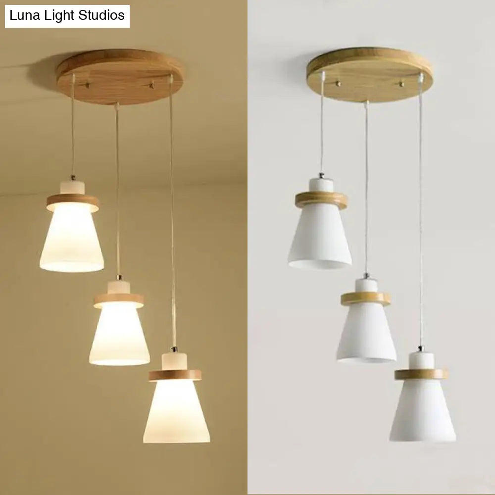 White Tapered Shade Hanging Lamp - Simple Style Milk Glass Pendant Lighting For Office