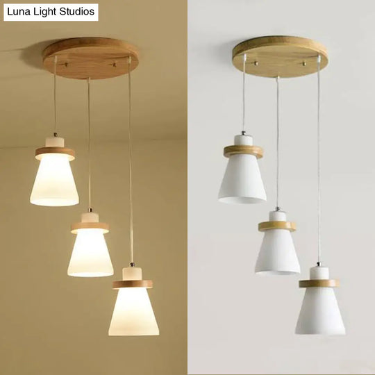 White Tapered Shade Hanging Lamp With Round Canopy - Elegant Milk Glass Pendant Lighting For Office