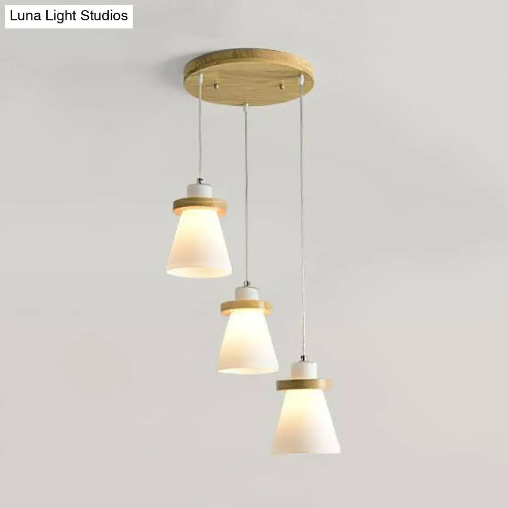 White Tapered Shade Hanging Lamp With Round Canopy - Elegant Milk Glass Pendant Lighting For Office