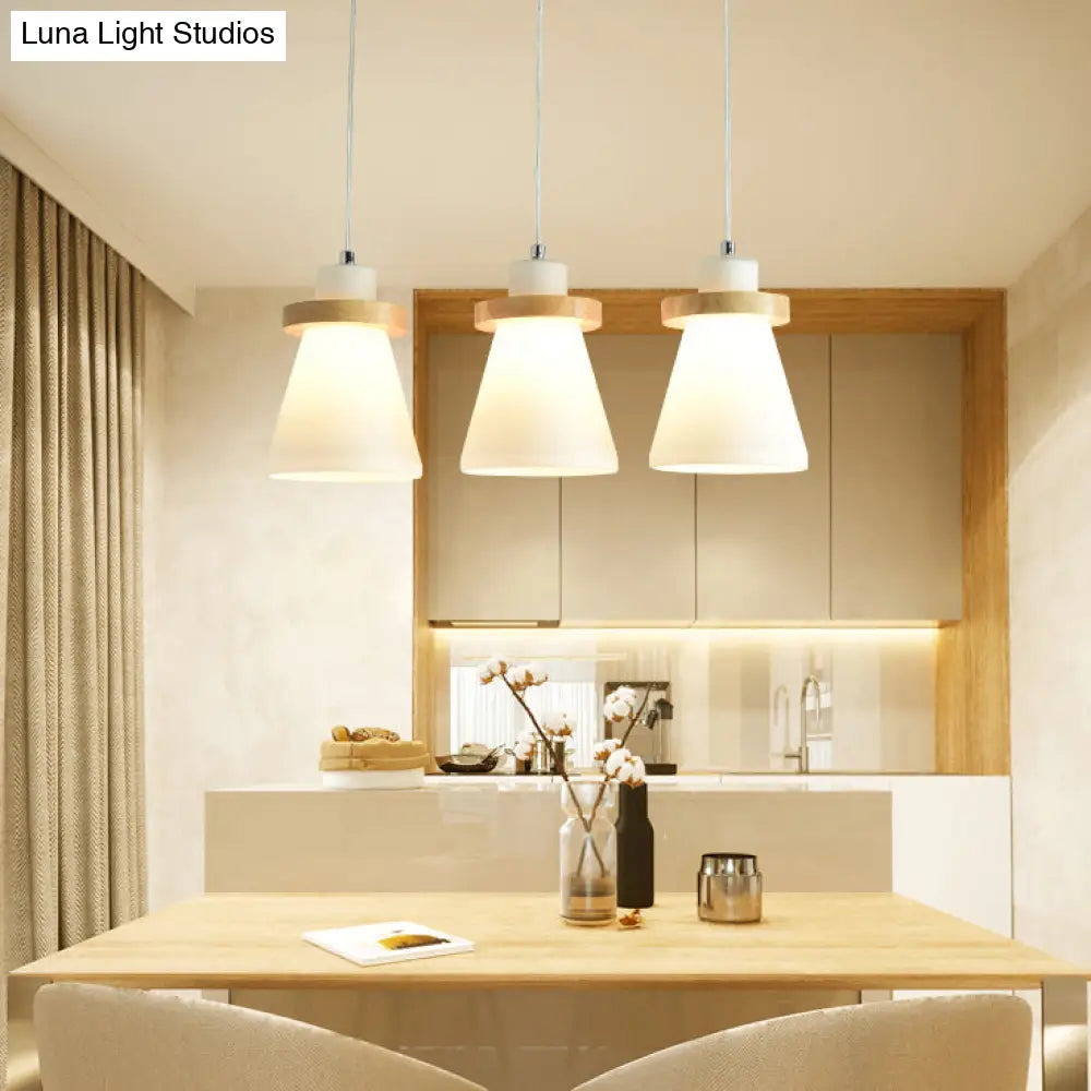 White Tapered Shade Hanging Lamp - Simple Style Milk Glass Pendant Lighting For Office