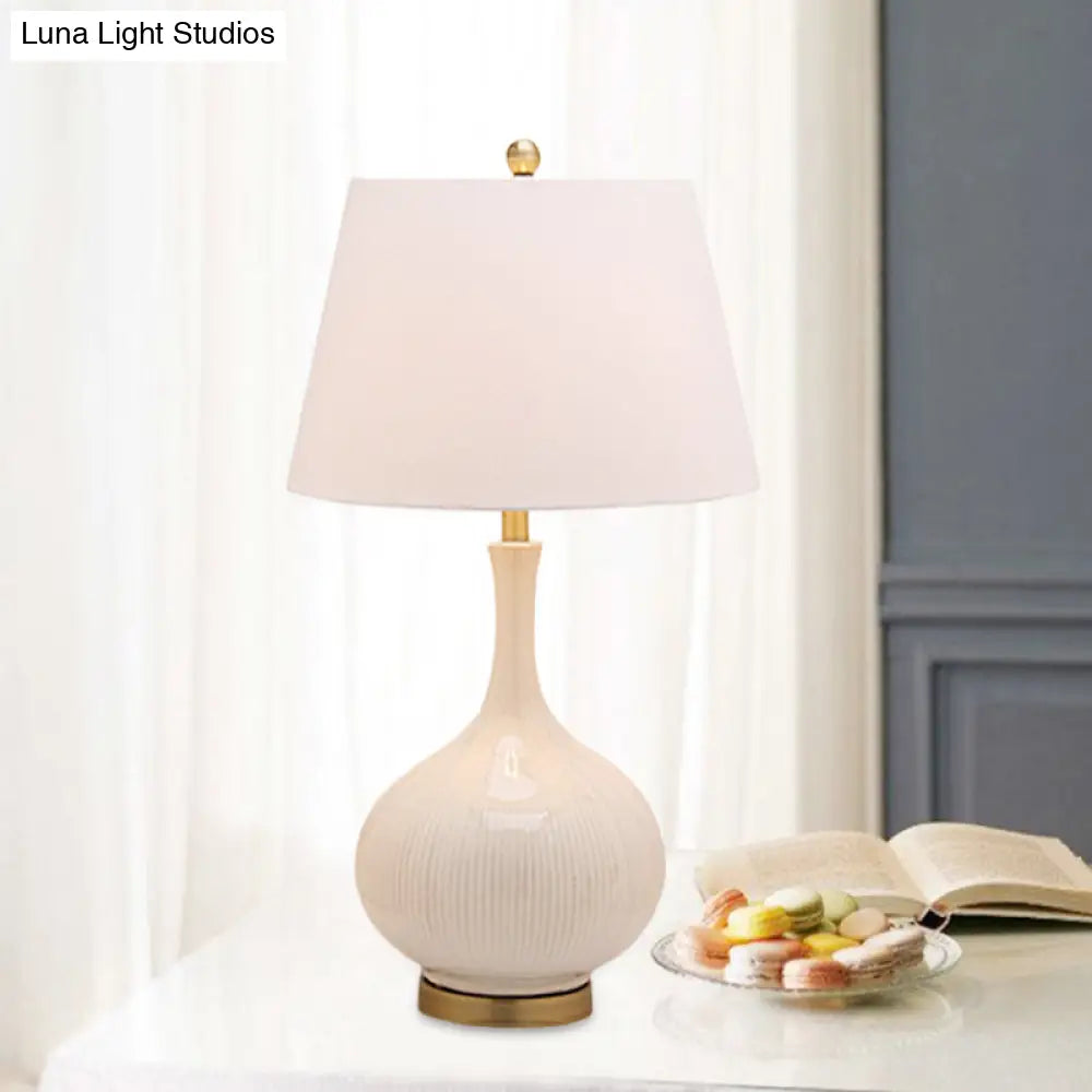 White Tapered Table Light: Modern 1-Head Desk Lamp With Ceramic Base